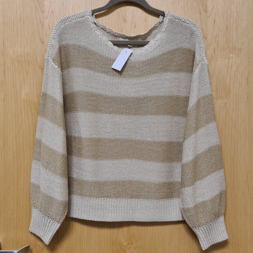 LOFT NWOT Canvas Tan Striped Boatneck Sweater M